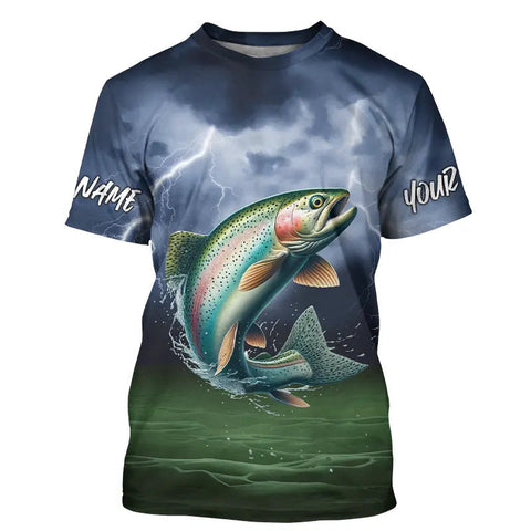 Maxcorners Thunder Lightning Custom Rainbow Trout Tournament Fishing T-Shirts, Trout Fishing Jerseys MT2108