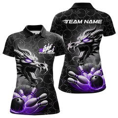 Maxcorners Custom Black And Purple Dragon Bowling Men Polo Shirts, Bowling Pattern Dragon Bowler Outfit LM193