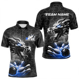Maxcorners Custom Black And Blue Dragon Bowling Men Polo Shirts, Bowling Pattern Dragon Bowler Outfit LM193