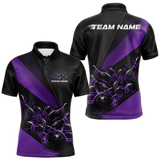 Maxcorners Custom Black And Purple Flame Men Bowling Shirts, Bowling League Shirt Bowler Jerseys