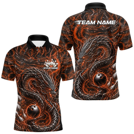 Maxcorners Orange Custom Mytical Energy Dragon Bowling Team Shirts For Men, Women And Kid, Flame Bowling Tournament Jerseys