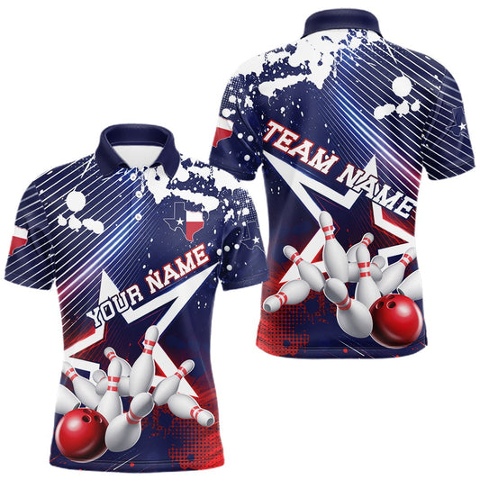 Maxcorners Custom Texas Flag Bowling Team Jerseys, Texas Bowling Men Polo Shirt