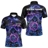 Maxcorners Custom Blue, Purple And Pink Grim Reaper Skull Dart Men Polo Shirts, Halloween Team Outfit LM1610