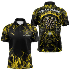 Maxcorners Custom Yellow Flame Skull With Wings Dart Polo Shirt For Men, Halloween Dart Outfit LM1610
