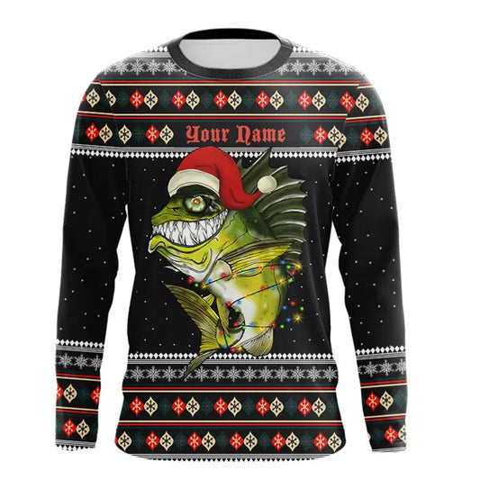 Maxcorners Ugly sweater pattern Christmas Bass Fishing Custom All over Shirts, Mery Fishmas shirt fishing gifts LM0201