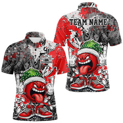 Maxcorners Custom Funny Christmas Bowling Men Polo Shirts, Crazy Bowling Ball Xmas Outfit TU1711