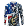 Maxcorners Custom American Flag Bass Fishing Long Sleeve Shirts, Bass Fishing Camo Tournament Fishing Jerseys LM0201