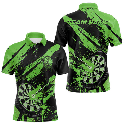 Maxcorners Custom Grunge Black And Green Dart Jerseys, Flame Dart Tip Hit Bullseye Men Polo Shirt LM1610