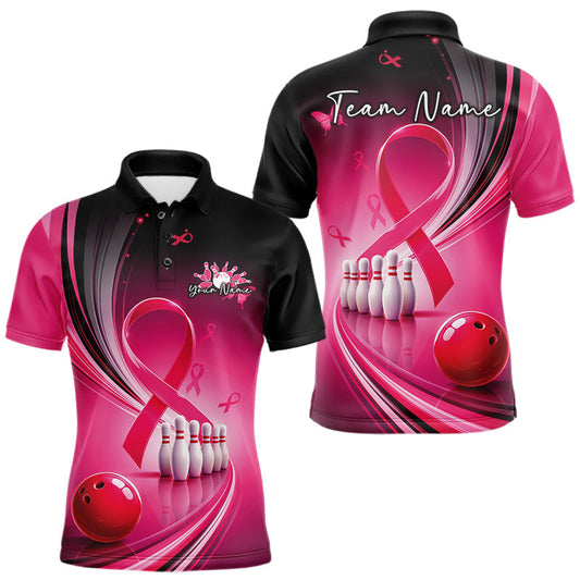 Maxcorners Custom Hope Pink Ribbon Butterfly Bowling Shirt For Men, Breast Cancer Bowling Shirt LM2704