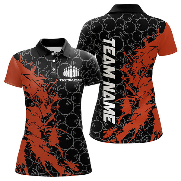 Maxcorners Black And Orange Custom Bowling Tournament Polo Shirts For Men, Bowling Pattern Team Jerseys