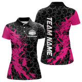 Maxcorners Black And Pink Custom Bowling Tournament Polo Shirts For Men, Bowling Pattern Team Jerseys