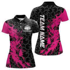 Maxcorners Black And Pink Custom Bowling Tournament Polo Shirts For Men, Bowling Pattern Team Jerseys
