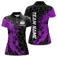 Maxcorners Black And Purple Custom Bowling Tournament Polo Shirts For Men, Bowling Pattern Team Jerseys