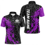 Maxcorners Black And Purple Custom Bowling Tournament Polo Shirts For Men, Bowling Pattern Team Jerseys