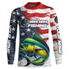 Maxcorners Custom Mahi Mahi Fishing American Flag Long Sleeve Fishing Shirts, Patriotic Mahi Fishing Shirts LM0501