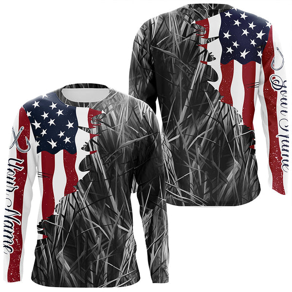 Maxcorners Custom Patriotic Camouflage Long Sleeve Fishing Shirts, Personalized Fishing Jerseys | Gray Camo MT2108