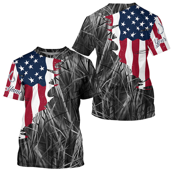 Maxcorners Custom Patriotic Camouflage Long Sleeve Fishing Shirts, Personalized Fishing Jerseys | Gray Camo MT2108