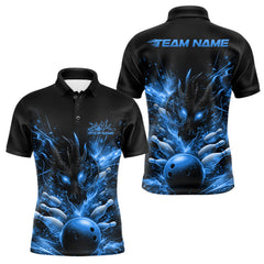 Maxcorners Custom Blue Fire Flame Dragon Bowling Jerseys. Dragon Bowling Men Polo Shirt LM2512