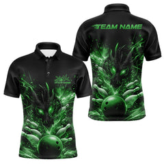 Maxcorners Custom Green Fire Flame Dragon Bowling Jerseys. Dragon Bowling Men Polo Shirt LM2512