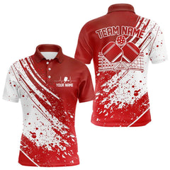 Maxcorners Custom Red And White Pickleball Polo Shirts For Men, Pickleball Heartbeat Pulse Line Shirt