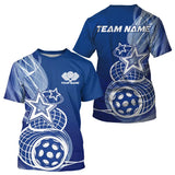 Maxcorners Custom Blue Pickleball Star Polo Shirts For Men, Outdoor Pickleball Team Uniform