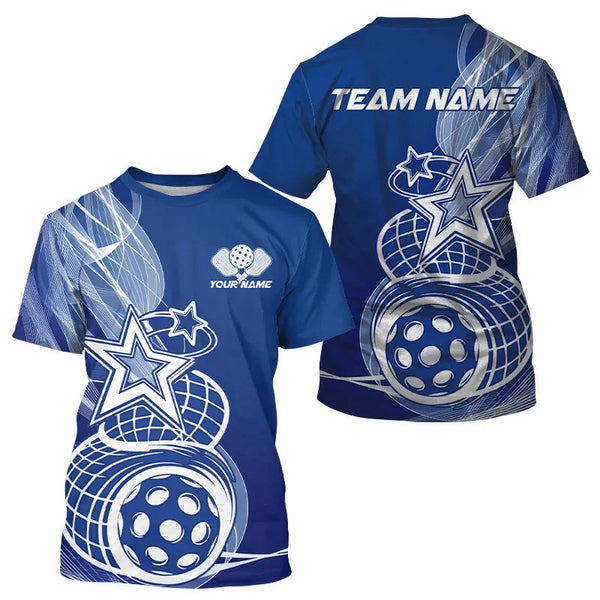 Maxcorners Custom Blue Pickleball Star Polo Shirts For Men, Outdoor Pickleball Team Uniform