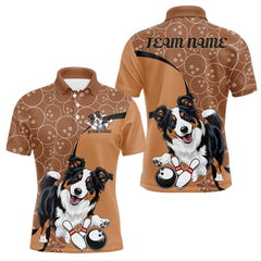 Maxcorners Custom Cute Funny Border Collie Dog Bowling Men Polo Shirts, Dog Lovers Bowling Shirt LM2512