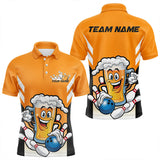 Maxcorners Custom Funny Beer Bowling Polo Shirts For Men, Yellow Bowling Team Bowling League Shirt LM233