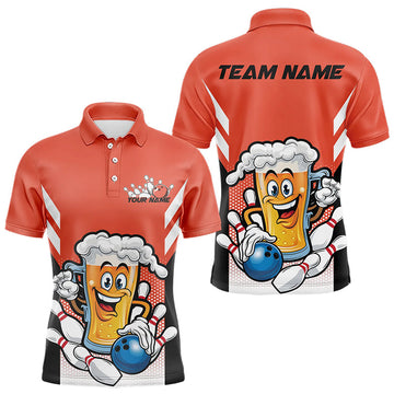 Maxcorners Custom Funny Beer Bowling Polo Shirts For Men, Orange Bowling Team Bowling League Shirt LM233
