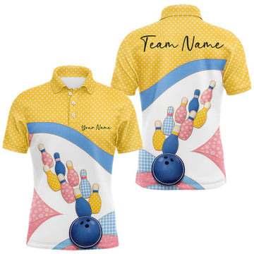 Maxcorners Custom Blue Butterfly Bowling Team Men Polo Shirt, Bowling League Shirt