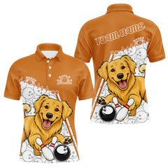 Maxcorners Custom Cute Funny Golden Retriever Dog Bowling Men Polo Shirt, Dog Lovers Bowling Shirt LM2512