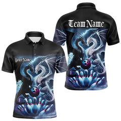 Maxcorners Custom Blue Lightning Black And White Dragons Bowling Polo Shirts For Men Bowlers Outfit LM233