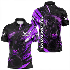 Maxcorners Black And Purple Custom Dragon Bowling Team Polo Shirts For Men, Bowling League Shirt Lm243