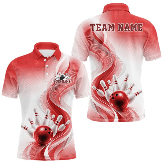 Maxcorners Custom Red Bowling Jerseys For Men, Bowling Team Tournament Polo Shirt Bowler Outfit LM2704