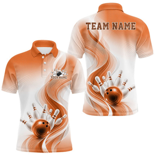 Maxcorners Custom Orange Bowling Jerseys For Men, Bowling Team Tournament Polo Shirt Bowler Outfit LM2704