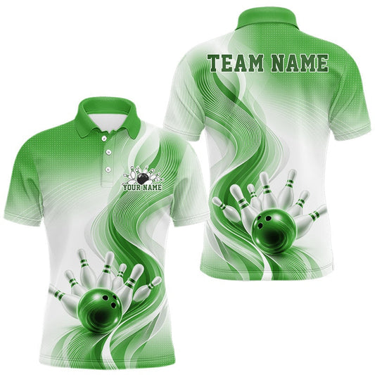 Maxcorners Custom Green Bowling Jerseys For Men, Bowling Team Tournament Polo Shirt Bowler Outfit LM2704