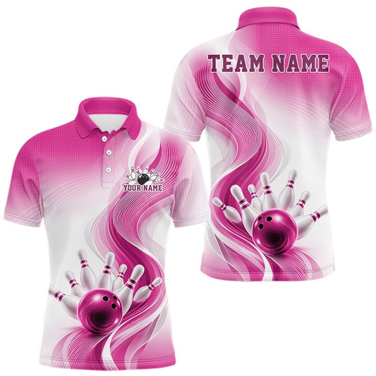 Maxcorners Custom Pink Bowling Jerseys For Men, Bowling Team Tournament Polo Shirt Bowler Outfit LM2704