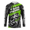 Maxcorners Black And Green Camo Bass Long Sleeve Tournament Fishing Shirts, Custom Bass Fishing Jerseys LM0201