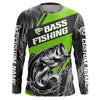Maxcorners Black And Green Camo Bass Long Sleeve Tournament Fishing Shirts, Custom Bass Fishing Jerseys LM0201