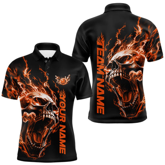 Maxcorners Custom Multi Color Fire Flame Skull Head Bowling Team Shirts For Men, Women And Kid With Multiple Styles | Orange LM2405
