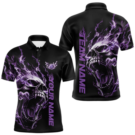 Maxcorners Custom Multi Color Fire Flame Skull Head Bowling Team Shirts For Men, Women And Kid With Multiple Styles | Purple LM2405