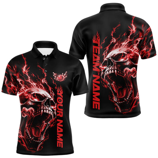 Maxcorners Custom Multi Color Fire Flame Skull Head Bowling Team Shirts For Men, Women And Kid With Multiple Styles | Red LM2405