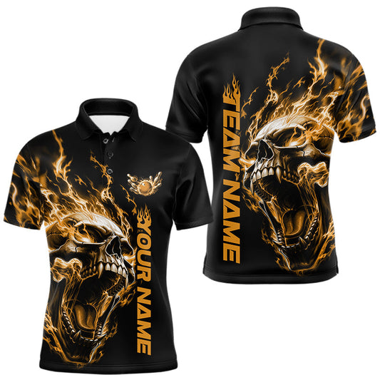 Maxcorners Custom Multi Color Fire Flame Skull Head Bowling Team Shirts For Men, Women And Kid With Multiple Styles | Yellow LM2405