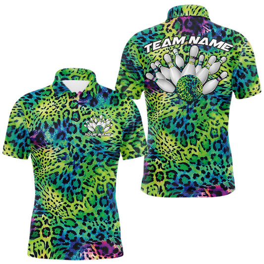 Maxcorners Custom Colorful Leopard Cheetah Pattern Bowling Men Polo Shirts, Zebra Bowling Jersey LM0106