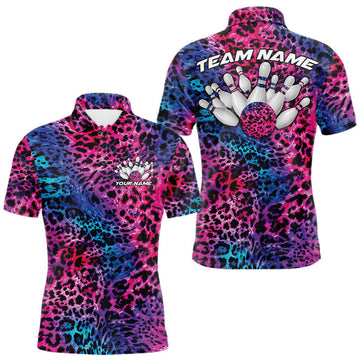 Maxcorners Custom Colorful Leopard Cheetah Pattern Bowling Men Polo Shirts, Zebra Bowling Jerseys LM0106