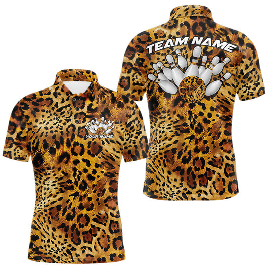 Maxcorners Custom Leopard Cheetah Pattern Bowling Men Polo Shirts, Zebra Bowling Jerseys LM0106