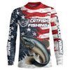 Maxcorners Catfish Fishing Custom Long Sleeve Fishing Shirts, American Flag Patriotic Catfish Fishing Shirts LM0501