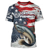 Maxcorners Catfish Fishing Custom Long Sleeve Fishing Shirts, American Flag Patriotic Catfish Fishing Shirts LM0501