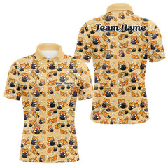 Maxcorners Custom Cute Ginger Tabby Cat Bowling Men Polo Shirts, Cat Bowling Team Shirt 1 LM2512