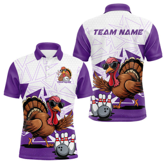 Maxcorners White And Purple Custom Funny Turkey Bowling Men Shirt, Bowling League Team Shirt LM2602